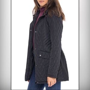 Sebby Collection Women's Quilted Jacket with Detachable Hood Black